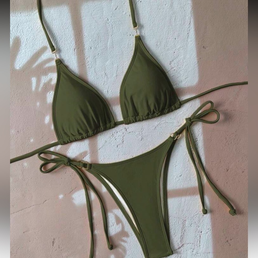 Olive Green Triangle Bikini Set